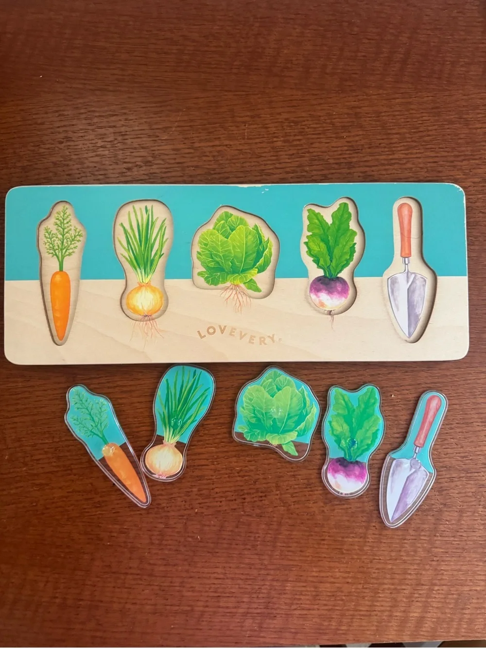 Wood Puzzle with Garden Vegetables - lovevery